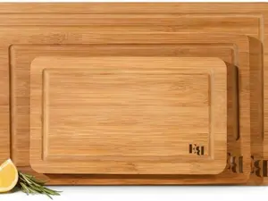 Bamboo Cutting Board Set of 3 (15"×10", 12"×8", 9"×6") – Crack Resistant Boards with Deep Juice Grooves, Handles & Care Guide – Butcher Block for Meat, Veggie & Charcuterie Board