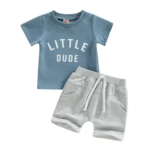 Toddler Boys Summer 2Pcs Set  Short Sleeve O-Neck Letter Tee + Drawstring Shorts  Casual Outfit