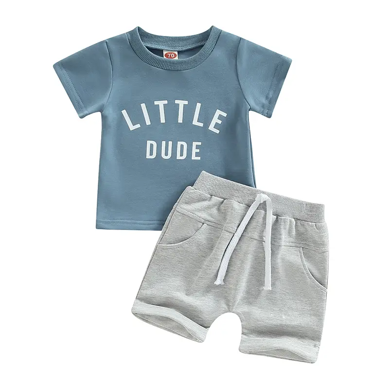 Toddler Boys Summer 2Pcs Set  Short Sleeve O-Neck Letter Tee + Drawstring Shorts  Casual Outfit