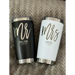 Mr. and Mrs. Tumbler Gift Set | Personalized Bride Groom Name |Anniversary | Wedding Gift | Laser Engraved 20oz