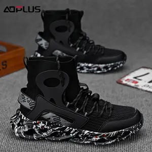 Black-White Marble High-Top Casual Sneakers |   Sock-fit collar + 3D sole, breathable knit + tech accents, trendy street-style pick