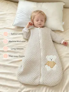 Baby Bear Plush Sleep Bag Set, Sleep Sack, Anti-Kick Design, Zipper Closure, Thin Velvet Fabric, Suitable for 0-9m Infants, Fall & Winter