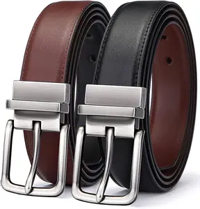 Reversible Belt Men 1 Piece - 1.25" Leather Dress Belt - Trim to Fit for Elegant Style,32''-34'' Waist Adjustable