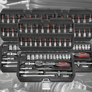 Socket Wrench Set, 46-Piece Automotive & Motorcycle Repair Tool Kit, 1/4-Inch Drive, Includes Socket Set & Extension Bar, Mechanical Tool Kit, Metric Tools, with Storage Case, Ideal for Home & Auto Maintenance, Socket Combination Tool
