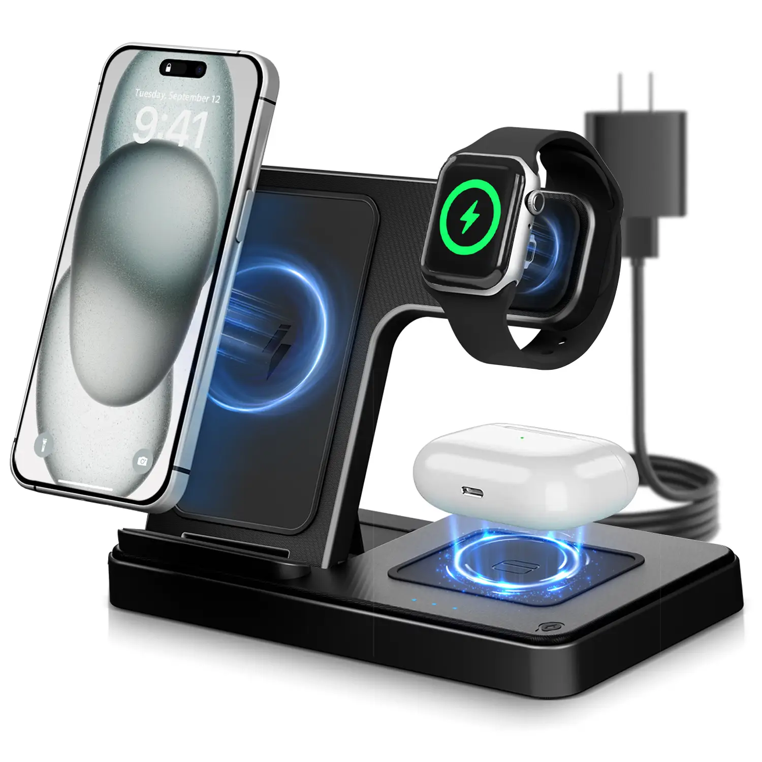 Portable 3 In 1 Wireless Charger, Foldable Wireless Charging Station Suitable For iPhone 16 15 14 Pro Max 13 12 11, For iWatch 9 8 7 6 5 4 3 2 Se, For
