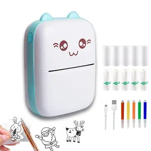 Portable Mini Printer, 1 Set USB Charging Printer with 5 Rolls Paper & 5 Rolls Self Adhesive Paper & 5 Counts Marker & USB Cable, Compatible with iOS & Android