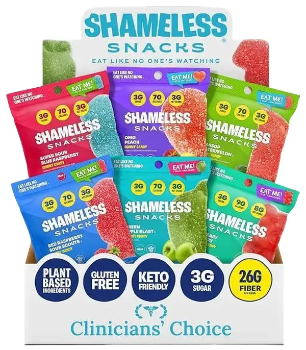 Shameless Snacks Sour Candy & Fruit Snacks Gummy Variety Pack, Keto Gluten-Free Vegan, 3g Sugar, Sour Worms & Gummy Bears for Kids & Adults