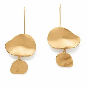 Gold Tone Abstract Drop Earrings for Women, Organic Disc Dangle Hook Earrings