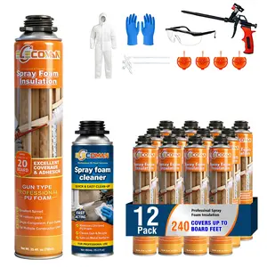 Closed Cell Spray Foam Insulation Kit 40 Sq.Ft.,High Density Polyurethane Expanding Spray Foam for Walls and Attic,Easy DIY Wide Spray Foam Kit with Gun, Cleaner & Safety Gear