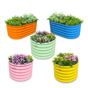 Kids Raised Garden Beds 5-Pack - 40x24in Oval & 24x24in Round Galvanized Metal Planter Box for Vegetables, Flowers, Fruits, Eco-Safe & Easy Setup