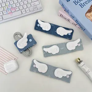 Angel Wings Fabric Cable Organizer, Portable Cord Winder for Earphones & Charging Cables, Cute Travel Cable Management Clip