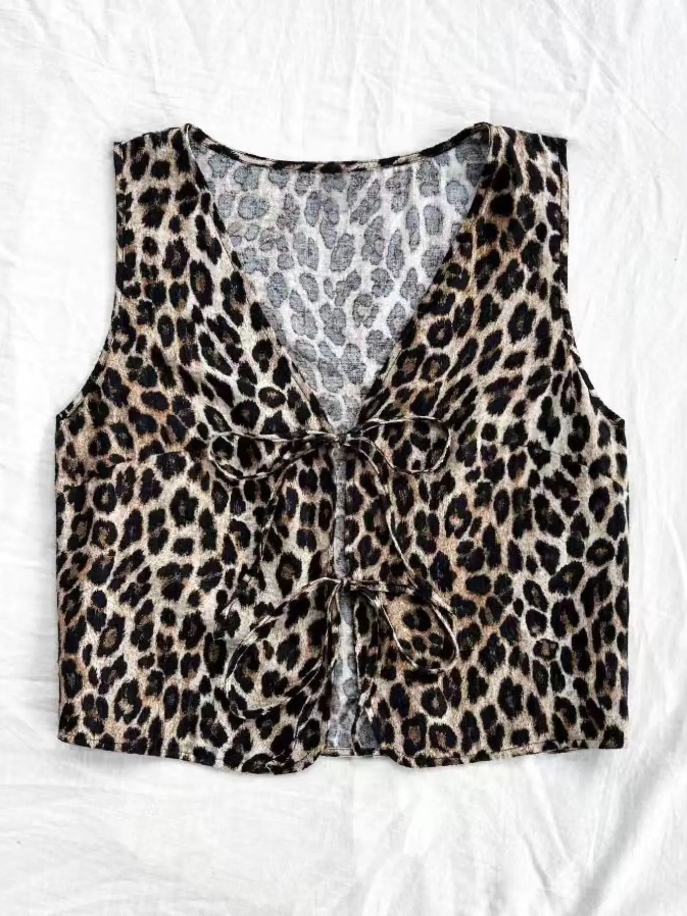 New Style Fashion Elegance Slim Fit V Neck Leopard Print Backless Top, Sleeveless Tie Front Sexy Casual Blouse Elegant Classy Tops for Women Womenswear Backless Vest Bodycon Tank Top