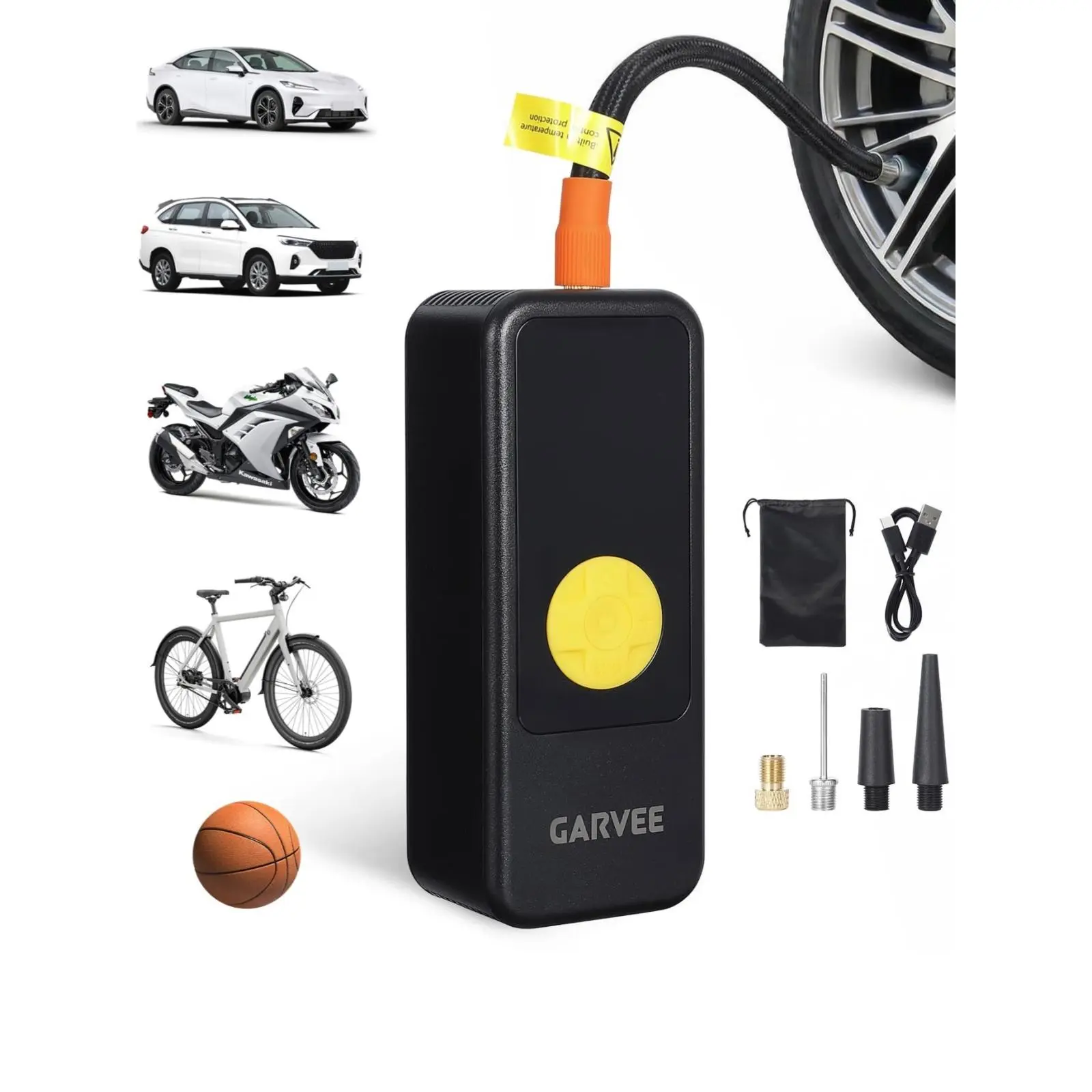 GAOMON Cordless Tire Inflator Portable Air Compressor 150PSI Automotive Tool Kit with Digital Pressure Gauge, Auto Shut-Off, Type-C Charging, LED Light for Car Tires, Bicycles, Sports Balls