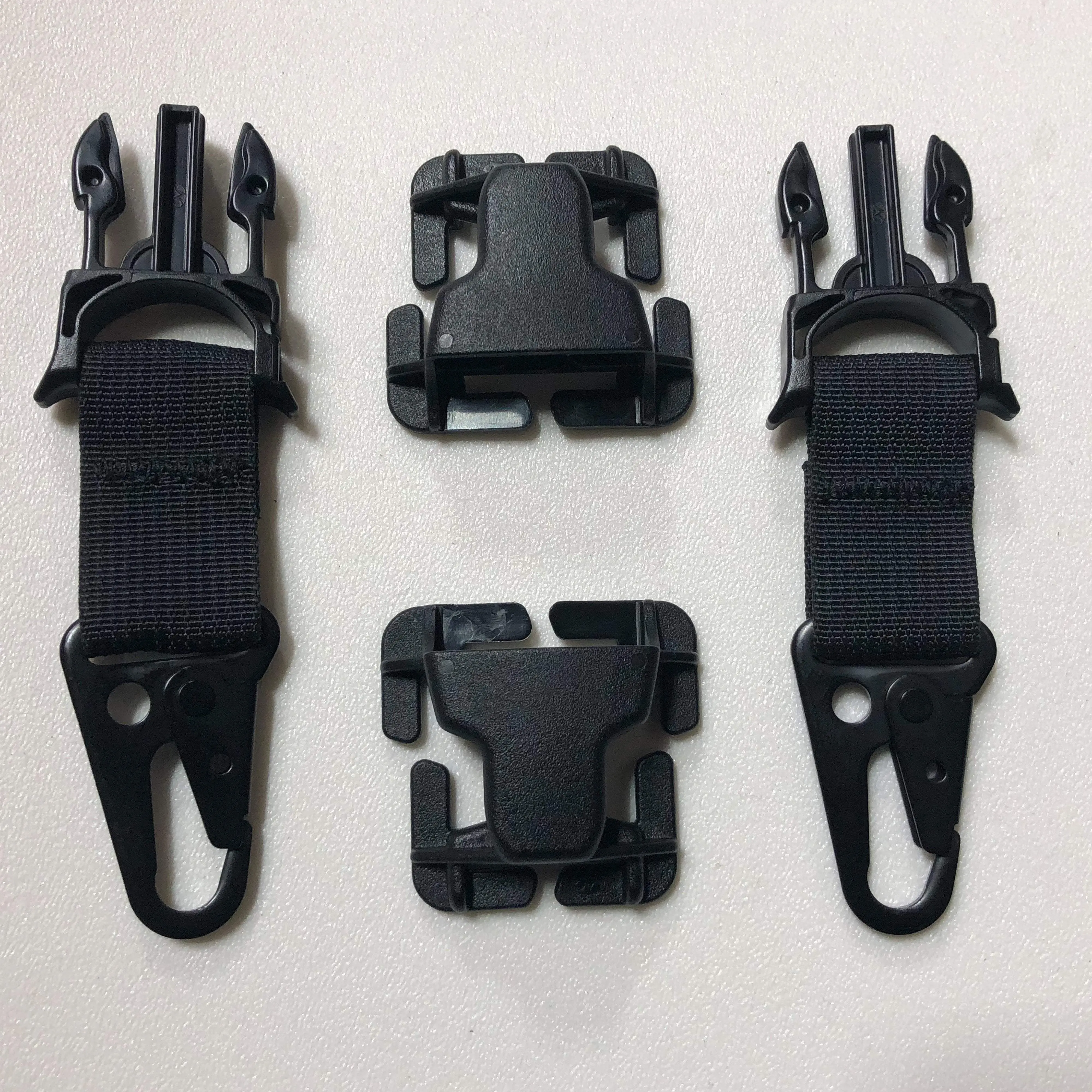 MOLLE Attachments by Bartact - PALS/MOLLE Black Powdercoated Steel HK Hook w/ Every Which Way Quick Side Release Buckle Kit (pair of 2)