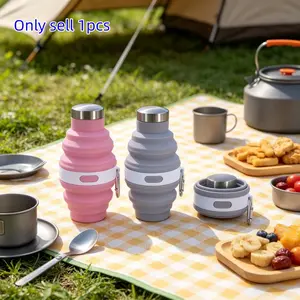 Silicone Folding Cup, Portable Sealed Mini Foldable, Stainless Steel Hook Ring Expandable Cup, Ideal for Outdoor Activities, 16.06oz