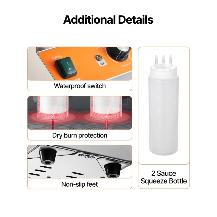 VEVOR Commercial Heatable Hot Fudge Cheese Dispenser, Plug-In Warmer with 2 Sauce Squeeze Bottles (0.8x2L Double Bottles), Adjustable Temp Control (86-185) for Nacho Cheese, Caramel