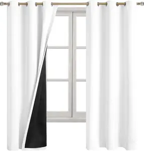 White Blackout Curtains for Bedroom - 63 Inch Length, 2 Panel Set, Thermal Insulated 100% Light Blocking Soundproof Grommet Curtains for Living Room, 42 Inch Width Each.