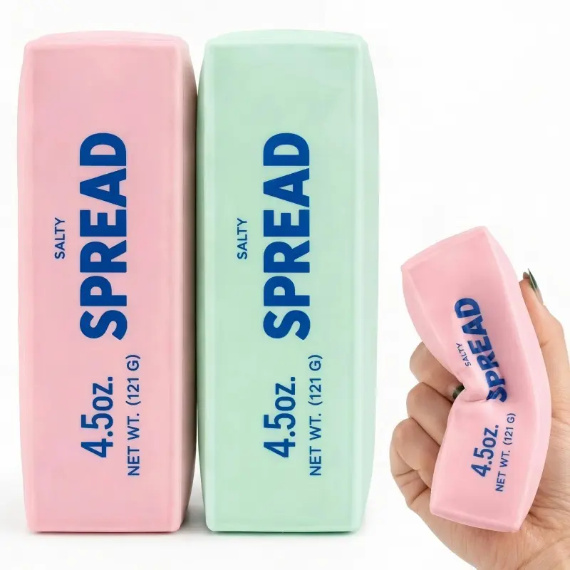 Squishy Toy Butter Stick Soft Squeeze Fidget with Crunchy Filling Cute Pink Mint Sensory Toy for Kids Teens Adults
