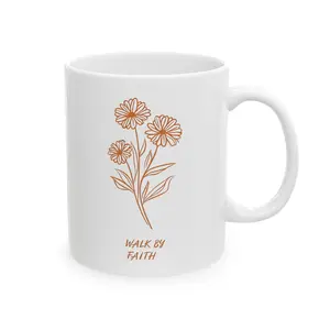 Walk by Faith Floral Sunflower Bouquet Mug | Ceramic Coffee Cup