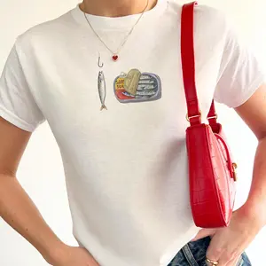 Aesthetic Seafood Tinned Fish Baby Tee, Sardine Crop Tee For Her, Women Y2K Top