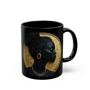 Cute Black African Cameo Coffee Mug Gift for Black Women Birthday Gift Mom Grandma Best Friend Black Art Ceramic Coffee Mug USA-Made & Printed Mug	