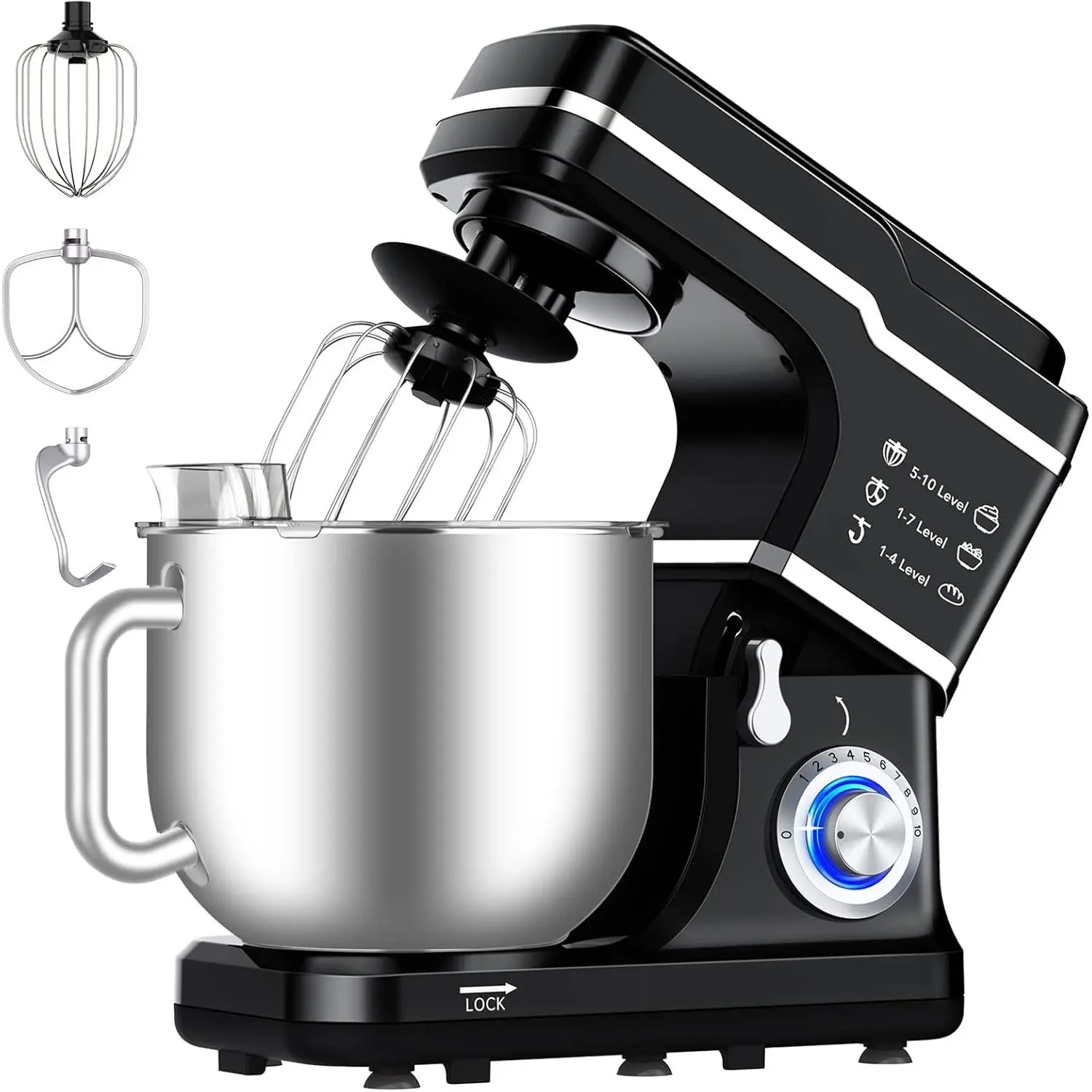Durable 7.5 Qt Tilt-Head Electric Stand Mixer, 660W Household Kitchen Mixer with 10 Variable Speeds, Stainless Steel Bowl, Baking Attachments - Dough Hook, Whisk, Beater, Splash Guard