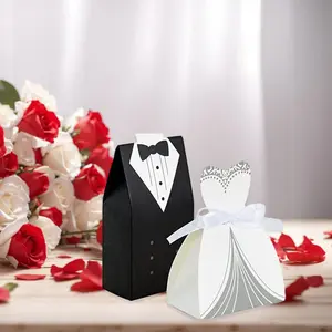 100pcs Elegant Wedding Favor Boxes with Ribbon - Perfect for Bride And Groom, Party Decor And Gifts