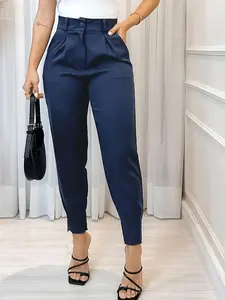 Women's High Waisted Paperbag Tapered Pants 2025, Solid Color Pleated Dress Pants with Pockets, Casual Office Workwear Cropped Trousers, Trendy Slim Fit High Waist Pants, Versatile Business Casual Pants for Daily Wear, Work, Date Night, Women's Chic Ankle