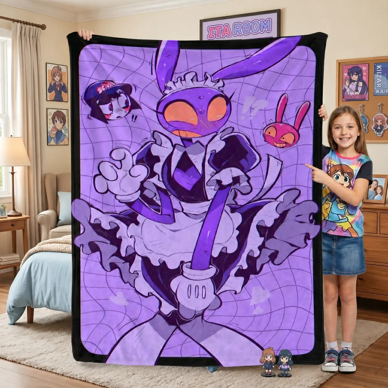 Digital Circus Jax Rabbit Flannel Throw Blanket, Purple Rabbit Character Throw for Fan Rooms, Lightweight Couch Nap Cover for Reading Chair, Bedroom Decor & Birthday Holiday Gift for Teens and Cartoon Lovers