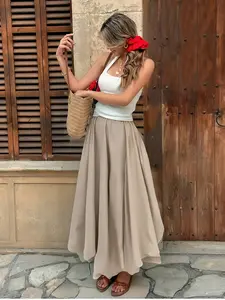Women's Linen Midi Skirt, New Arrival Irregular Pleated Flared Mermaid Design, Versatile Color, Perfect for Various Occasions
