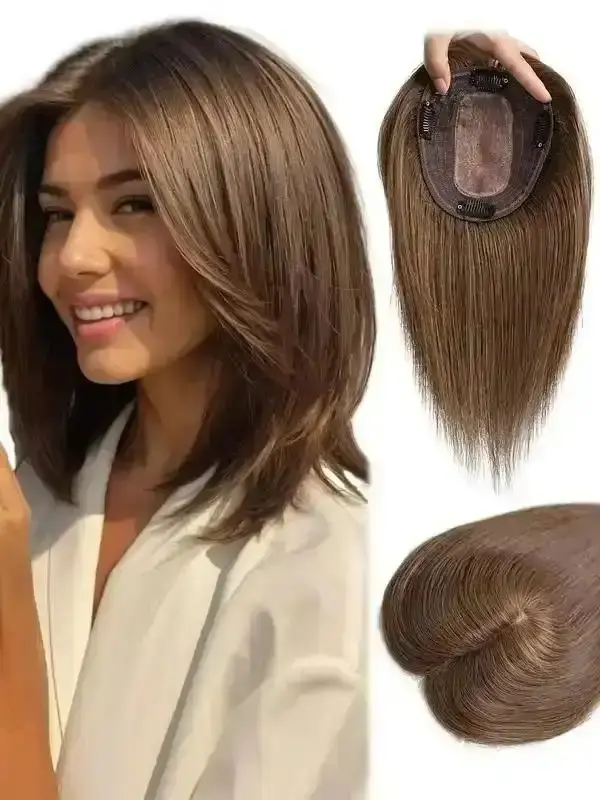10 Ih Long Straight Human Hair Topper, Human Hair Wiglets Hairpieces for Thinning Hair, Fashionable Hair Accessories for Women, Invisible Hair Toppe