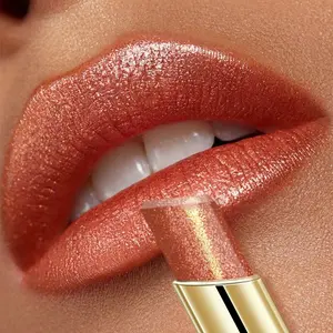 Single Pack Huasurv Coral Pearl Lipstick, Long-Lasting Sparkle Gloss, Glossy, Waterproof, Party and Festival Essential, Christmas Gift