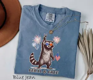 Comfort Colors Feral & Free Raccoon 4th Of July Shirt – Funny Patriotic Raccoon Tee, 4th Of July Shirt, American Flag Graphic Shirt, Usa Independence Day Shirt, Red White And Blue Shirt, Gift For Dad Husband Wife