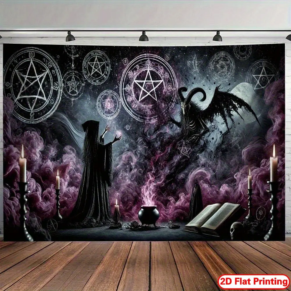 Gothic Tapestry Occult Moon Backdrop Dark Theme Wall Hanging Photography Background Mystic Decor for Living Room Bedroom Indoor Outdoor Party Decoration