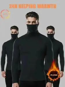 2026 3PCS Men’s Ultra High Neck Thermal Compression Tops – Lightweight Fleece-Lined Base Layer, Stretchy Slim Fit Long Sleeve Shirts for Winter Training, Running, Gym, or Daily Layering Wear
