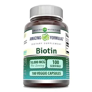 Amazing Formulas Biotin (Vitamin B7) Supplement | 10,000 Mcg | 100 Veggie Capsules | Non-GMO | Gluten-Free | Made in USA