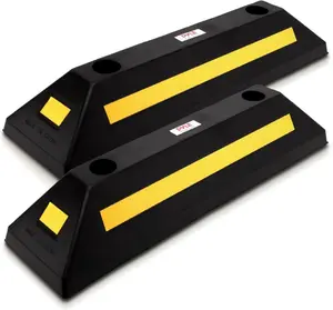 Pyle 2-Pack Heavy Duty Rubber Wheel Stops for Garage Parking Durable High Visibility Tire Blocks for Cars Trucks Vans RVs Trailers Forklifts Reflective Safety Strip Included