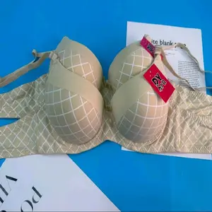 Double Form Push Up Bra - Tan Color with Grid Pattern and Push-Up Feature