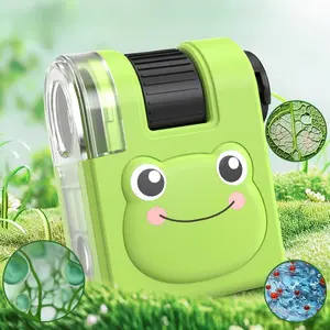 Cartoon Mini Portable Microscope Outdoor Exploration Set, 2-Pack, Battery-Powered Science Experiment Toy, Light Lamp for Kids Ages 6-12