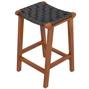 Andaman Black Leather Counter Stool