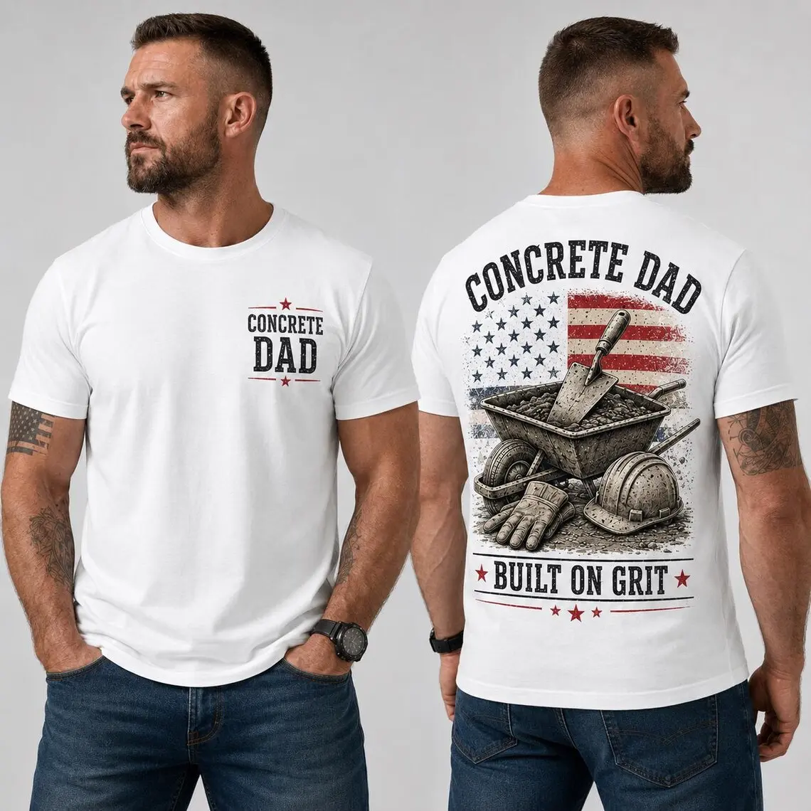 Concrete Dad Shirt, Built On Grit Tee, Patriotic Concrete Worker Shirt, Blue Collar Dad Gift, Labor Day Tradesman Tee