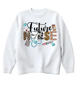 Future Nurse Sweatshirt - White Crew Neck Long Sleeve Casual Fitted for Fall