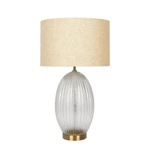 Aurora Ribbed Glass Lamp Base Clear  Table Lamp Large Linen Shade