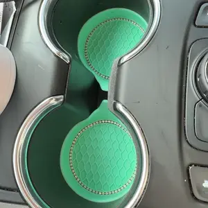 2pcs Non-Slip Water Cup Pad, Car Coaster with Rhinestone Bling Decoration, Anti-Skid 8cm Rubber Cup Bottle Mat Accessories, Car Interior Accessory