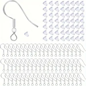 50 Earring Hooks + 50 Ear Plugs, Hypoallergenic Earring Accessories DIY Jewelry Making Supplies, Perfect for Sensitive Skin