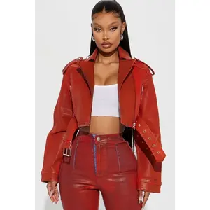 In The Aftermath Coated Moto Denim Jacket - Red P