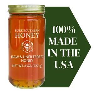 Pure Southern Honey 8 oz Glass Jar - Raw Unfiltered, Sweet Flavor Natural
