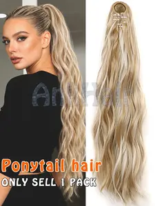 Ponytail Extension Claw, Long Multi Layered Hair, Fluffy Thick Water Wave, Jaw Clip in Fake Pony Tails, Synthetic Hairpiece for Women