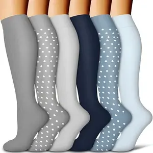 6 Pairs Calf Compression Socks for Women & Men – Moisture-Wicking Compression Sports Socks, Cozy & Breathable Patterned Socks, Stylish Dots Socks, On-Point Socks for Running, Gym, Yoga, Travel & Everyday Wear Pastel