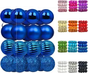 24Pcs Christmas Balls Ornaments for Xmas Christmas Tree - 4 Style Shatterproof Christmas Tree Decorations Hanging Ball for Holiday Wedding Party Decoration (Navy Blue, 1.3"/3.2CM)